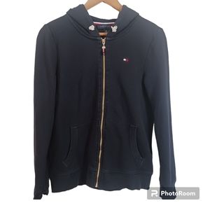 Tommy Hilfiger Hoodie Sweatshirt Womens S/P Black ( dark blue) fleece full zip
